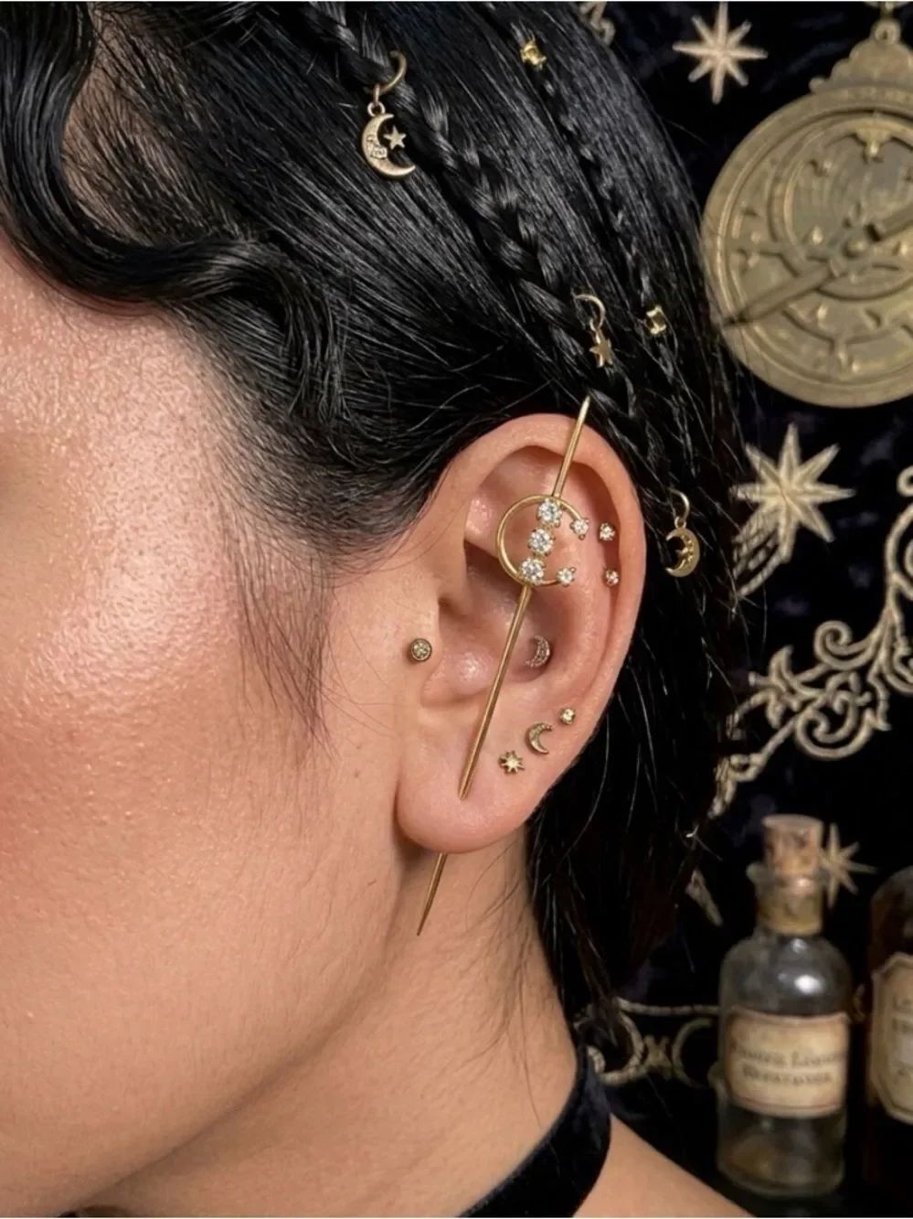 Sparkle Celestial Moon Ear Spear Crawler Hook - Gold or Silver - Left Ear NWT